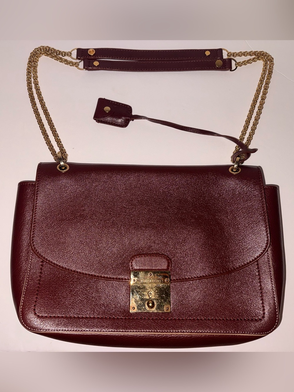 Marc Jacobs Deep Burgundy Leather Shoulder Bag with Gold Hardware